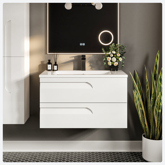 Joy 39"W x 18"D White Wall Mount Bathroom Vanity with Porcelain Countertop and Integrated Sink