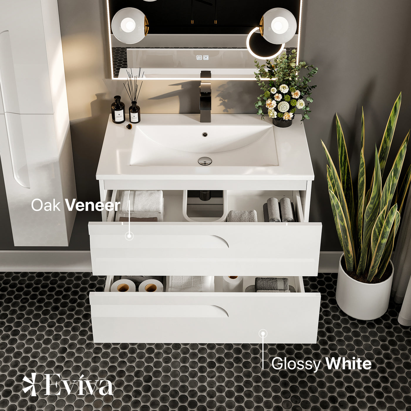 Joy 40"W x 18"D White Wall Mount Bathroom Vanity with White Porcelain Countertop and Integrated Sink