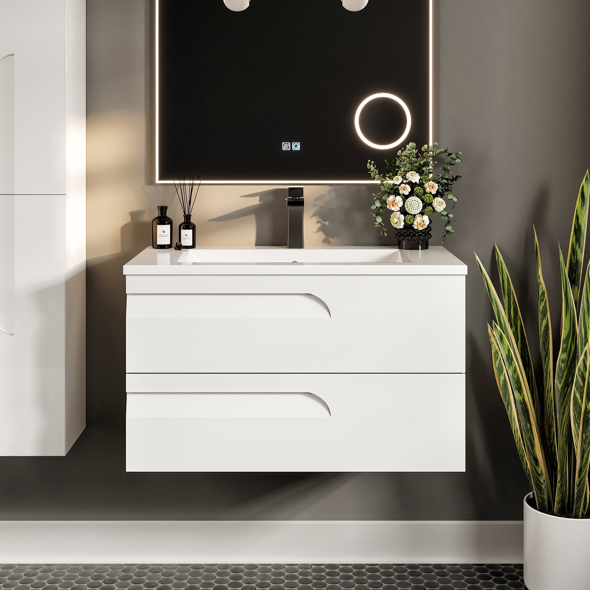 Joy 40 in. White Wall Mount Single Sink Bath Vanity with Porcelain Top and Integrated Sink