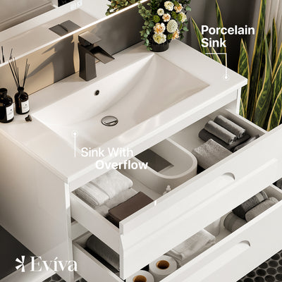 Joy 40"W x 18"D White Wall Mount Bathroom Vanity with White Porcelain Countertop and Integrated Sink