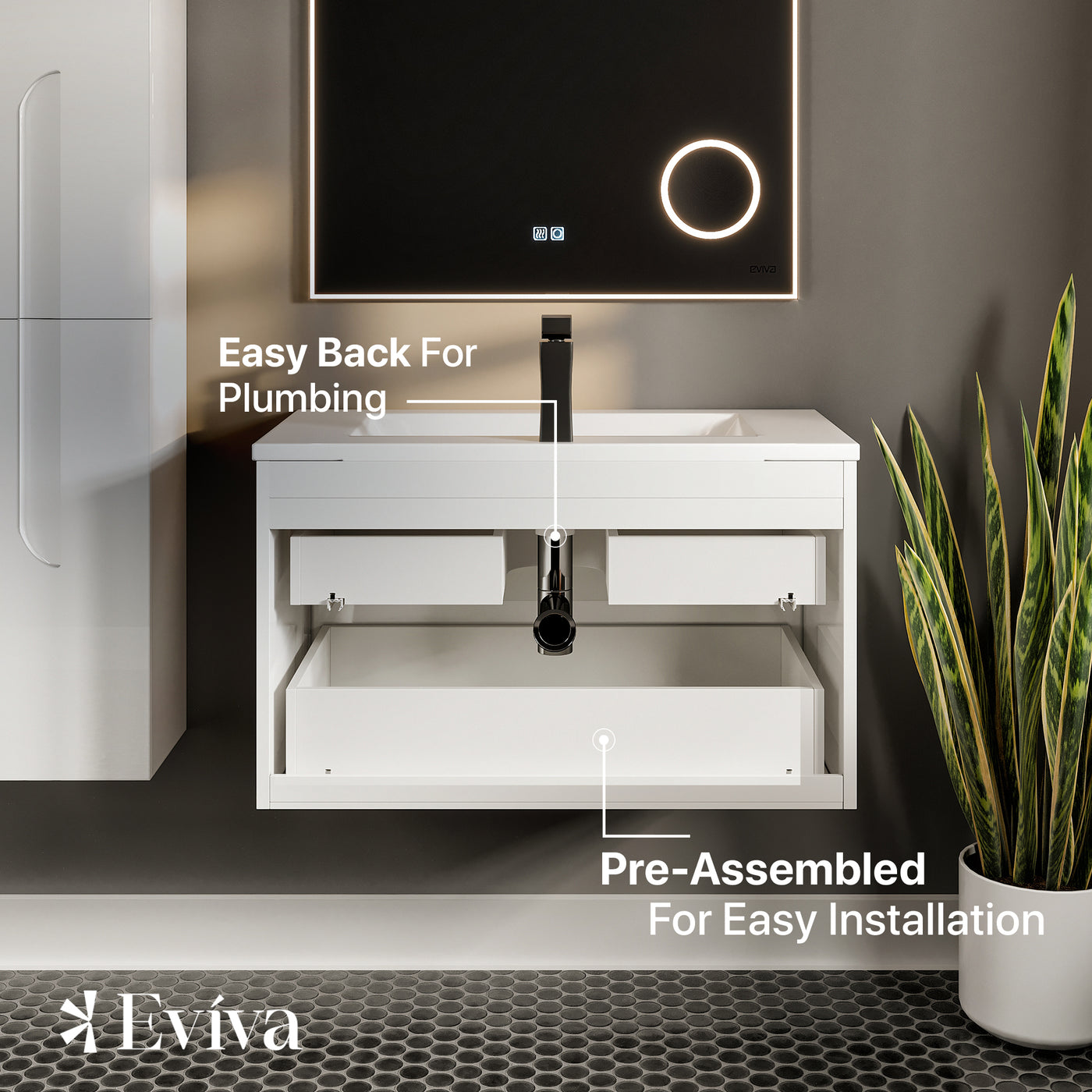 Joy 40"W x 18"D White Wall Mount Bathroom Vanity with White Porcelain Countertop and Integrated Sink