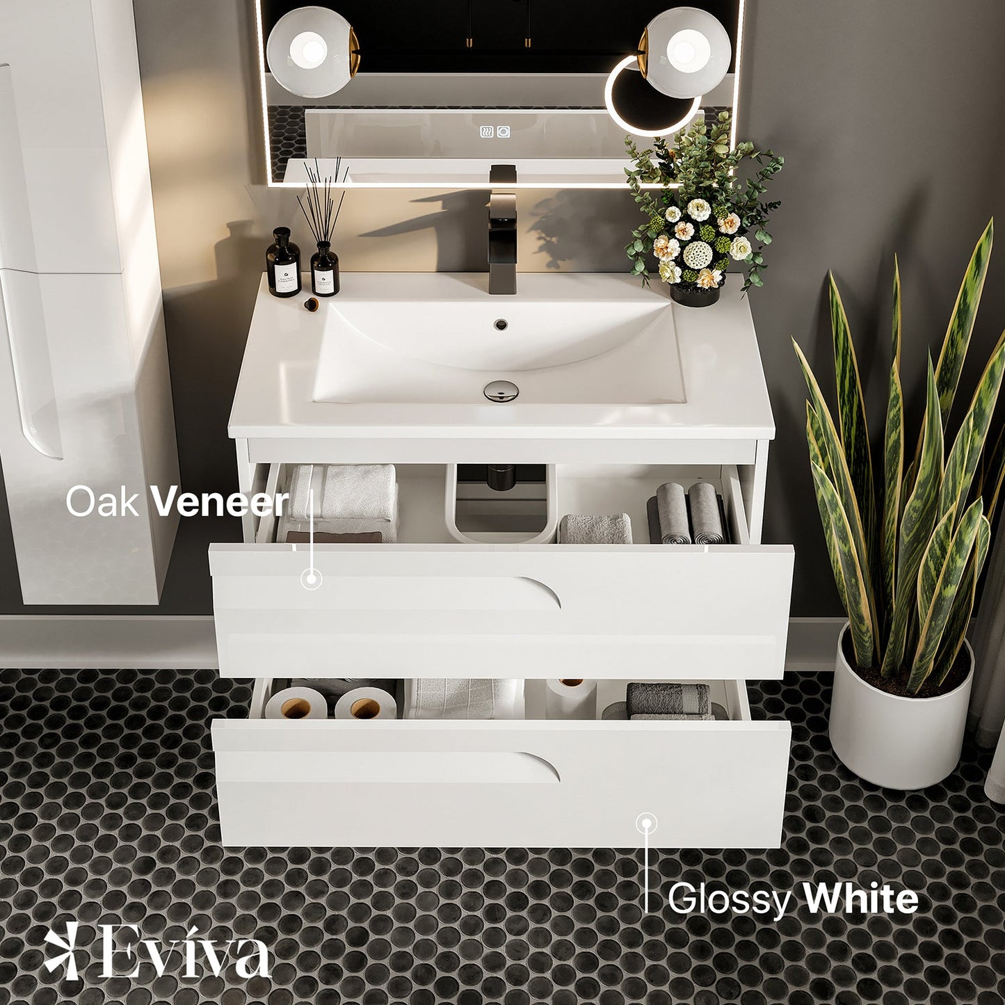 Eviva Vitta 39″ White Modern Bathroom Vanity with White Integrated Porcelain Sink