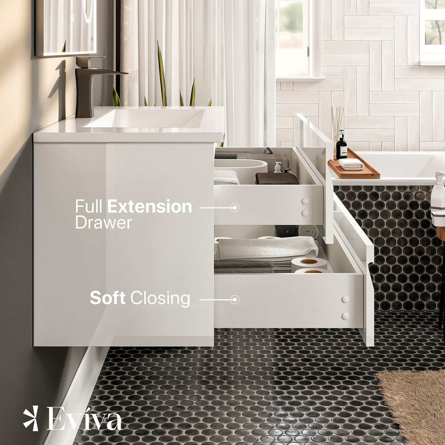 Eviva Vitta 39″ White Modern Bathroom Vanity with White Integrated Porcelain Sink