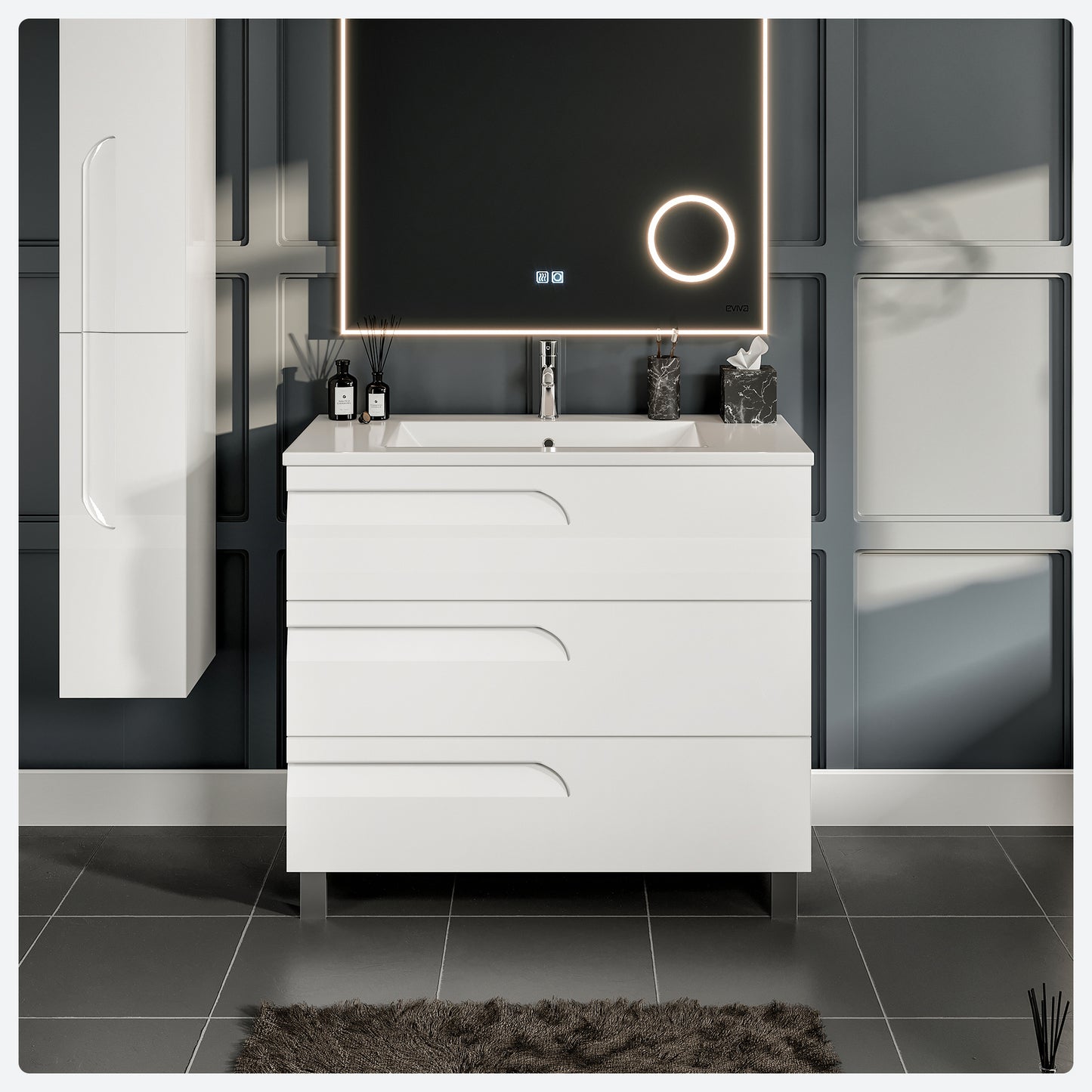 Joy 39"W x 18"D White Bathroom Vanity with Porcelain Countertop and Integrated Sink