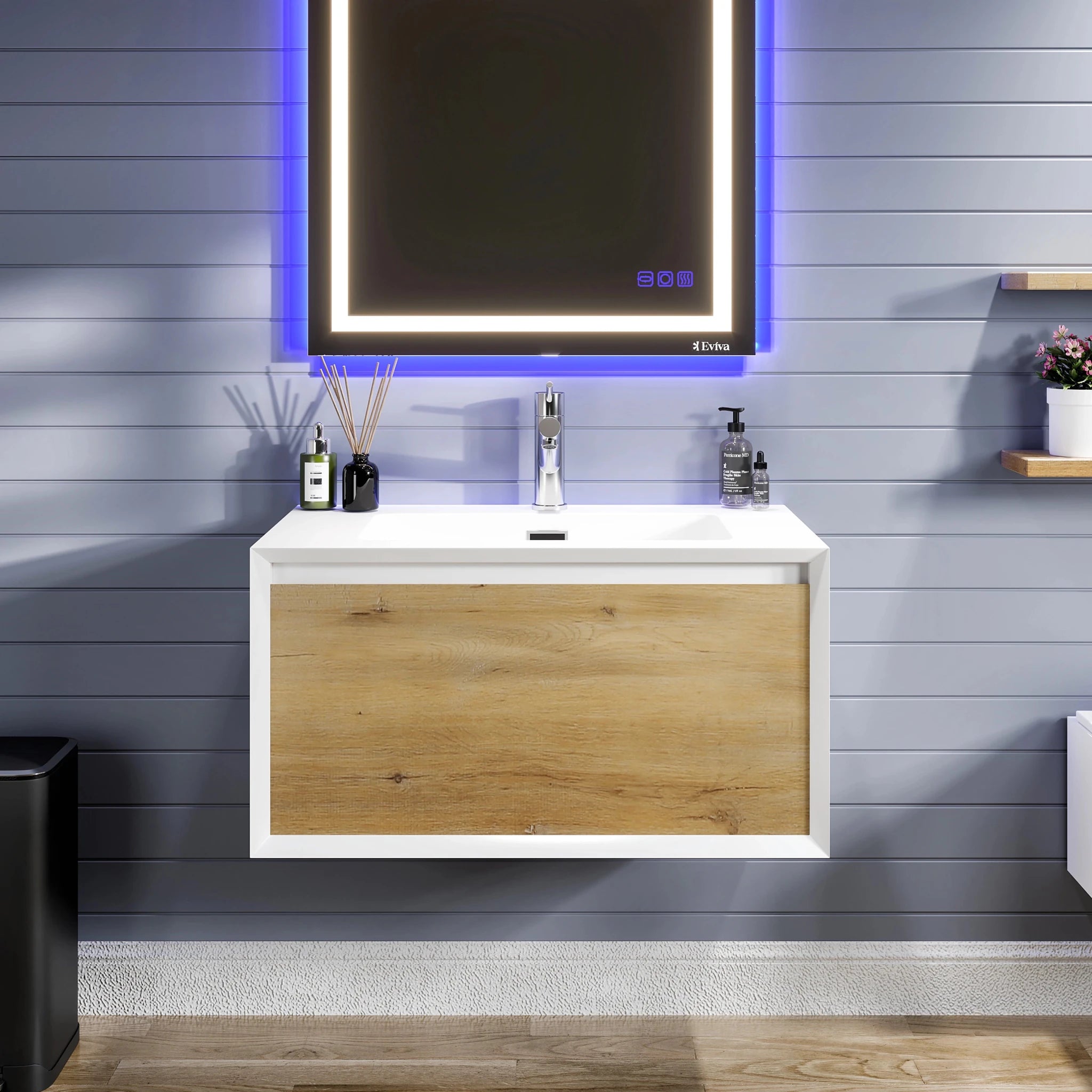 Venice 36 in. Oak Wall Mount Single Sink Bath Vanity with Acrylic Top and Integrated Sink - Bathroom Vanity by Eviva
