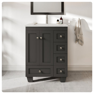 Happy 24"W x 18"D Espresso Bathroom Vanity with White Carrara Quartz Countertop and Undermount Porcelain Sink