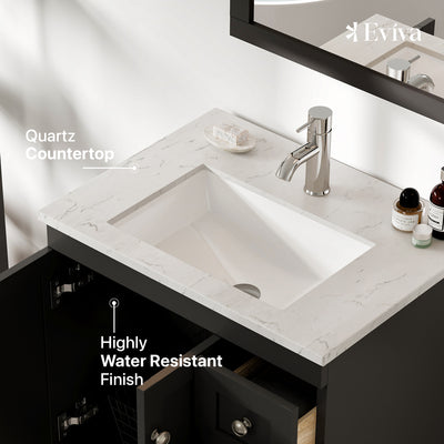 Happy 24"W x 18"D Espresso Bathroom Vanity with White Carrara Quartz Countertop and Undermount Porcelain Sink