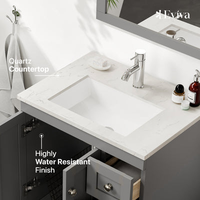 Happy 24"W x 18"D Gray Bathroom Vanity with White Carrara Quartz Countertop and Undermount Porcelain Sink