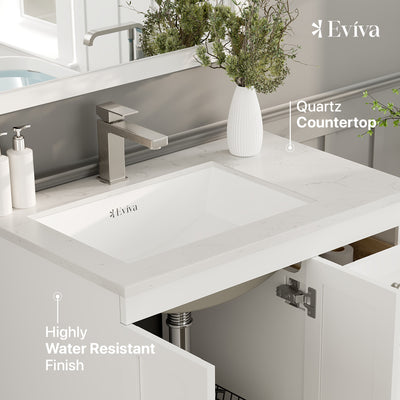 Happy 30"W x 18"D White Bathroom Vanity with White Carrara Quartz Countertop and Undermount Porcelain Sink