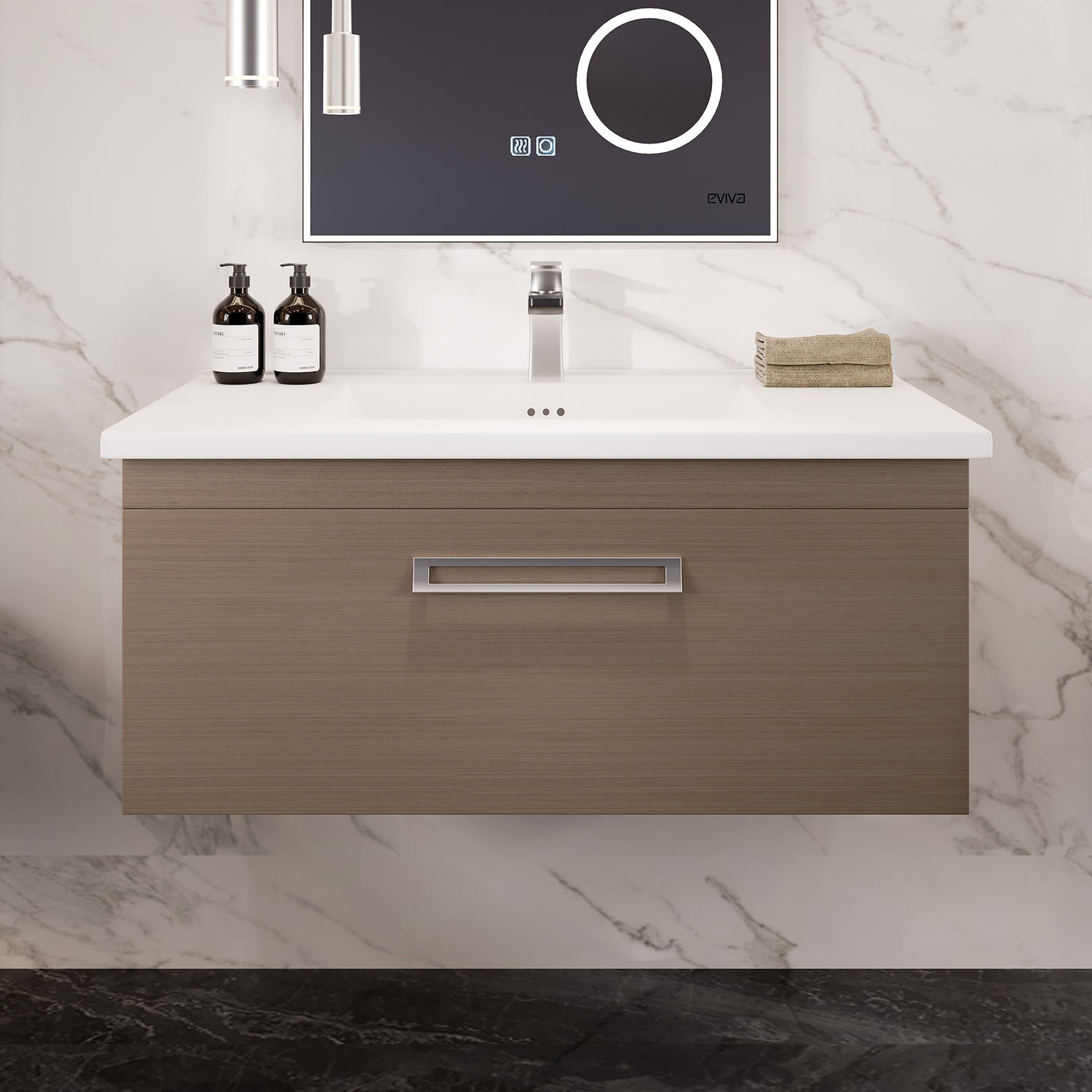 Orleans 38"W x 20"D Wenge Wall Mount Bathroom Vanity with White Porcelain Countertop and Integrated Sink