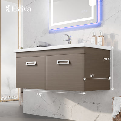 Orleans 38"W x 20"D Wenge Wall Mount Bathroom Vanity with White Porcelain Countertop and Integrated Sink