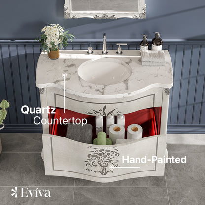 Monaco 38 in. Ivory Single Sink Bath Vanity with Carrara Quartz Top and Undermount Porcelain Sink