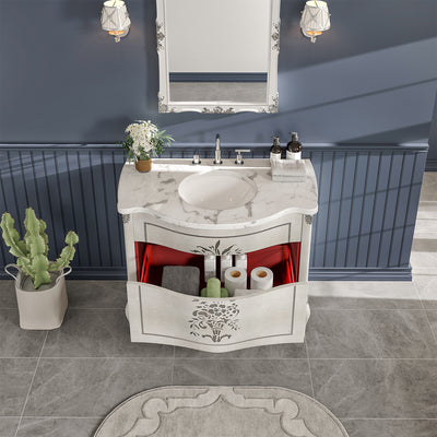 Monaco 38"W x 22"D Ivory Bathroom Vanity with White Carrara Marble Countertop and Undermount Porcelain Sink