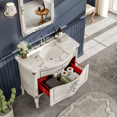 Monaco 38"W x 22"D Ivory Bathroom Vanity with White Carrara Marble Countertop and Undermount Porcelain Sink