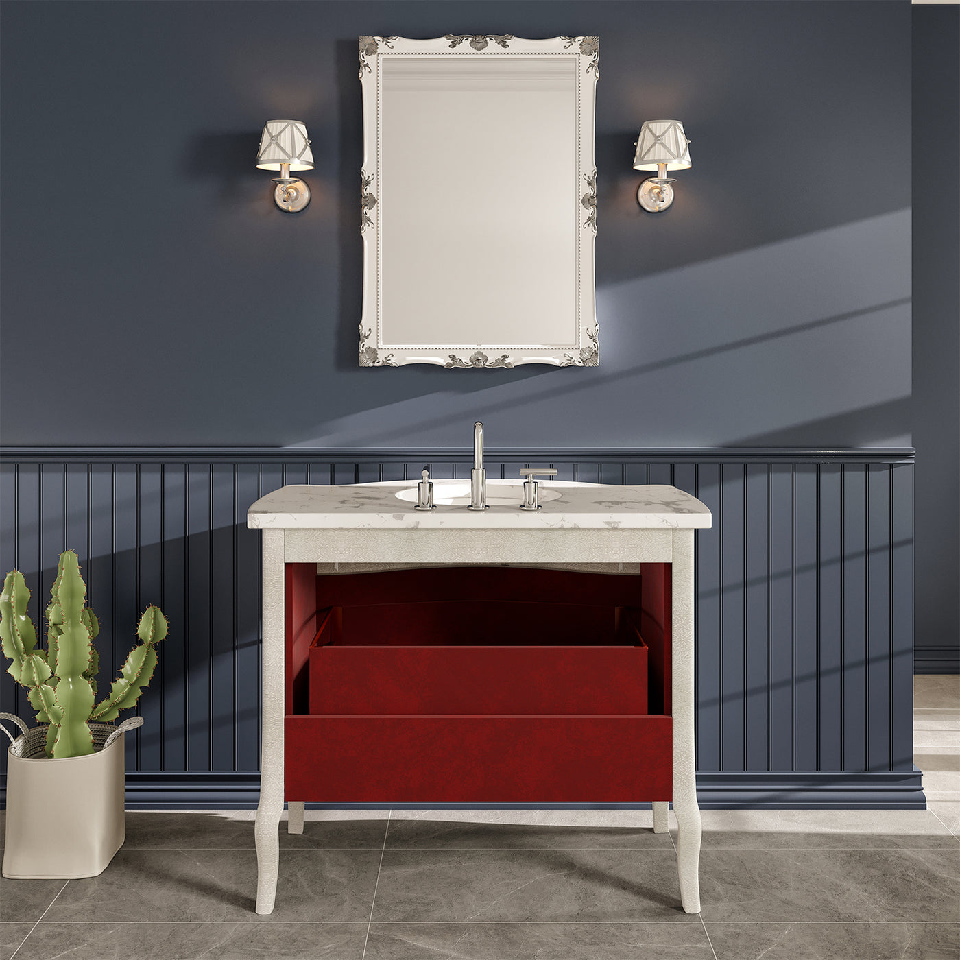 Monaco 38"W x 22"D Ivory Bathroom Vanity with White Carrara Marble Countertop and Undermount Porcelain Sink