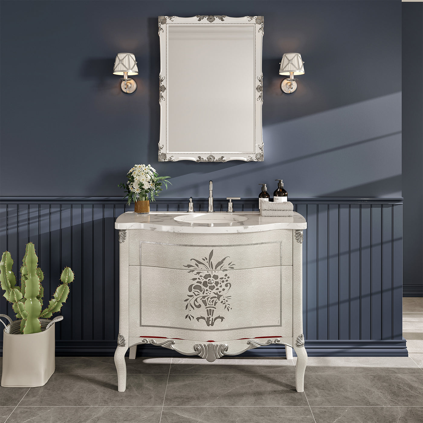 Monaco 38"W x 22"D Ivory Bathroom Vanity with White Carrara Marble Countertop and Undermount Porcelain Sink