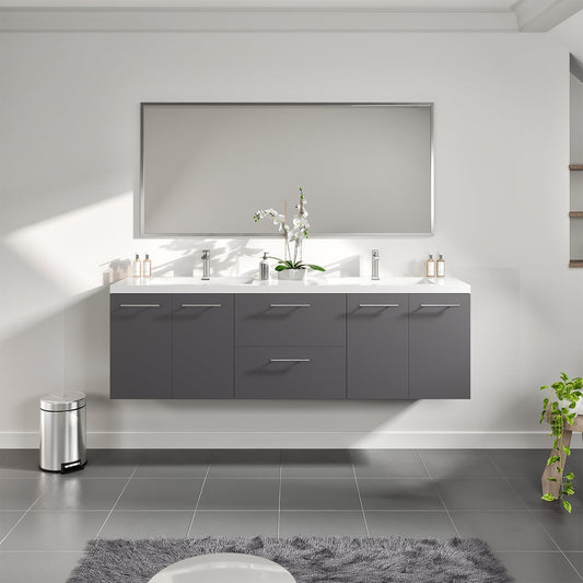 Axis 71"W x 20"D Gray Double Sink Bathroom Vanity with Acrylic Countertop and Integrated Sink