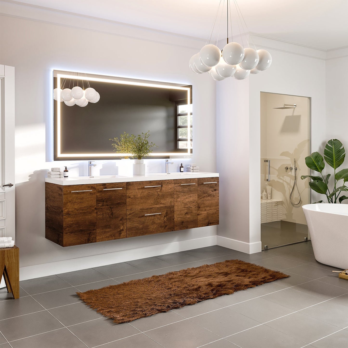 Eviva Axis 72 Inch Double Sink Rosewood Bathroom Vanity