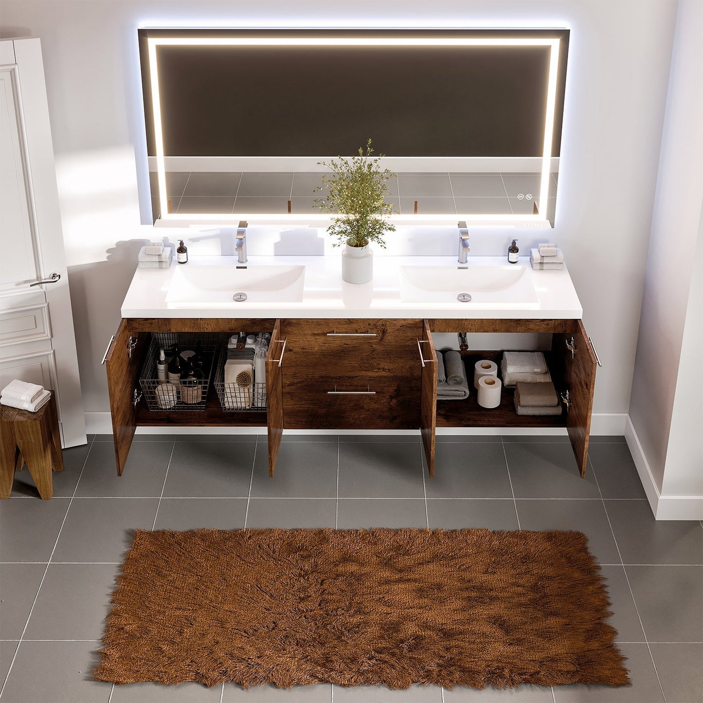 Axis 71"W x 20"D Rosewood Double Sink Bathroom Vanity with Acrylic Countertop and Integrated Sink