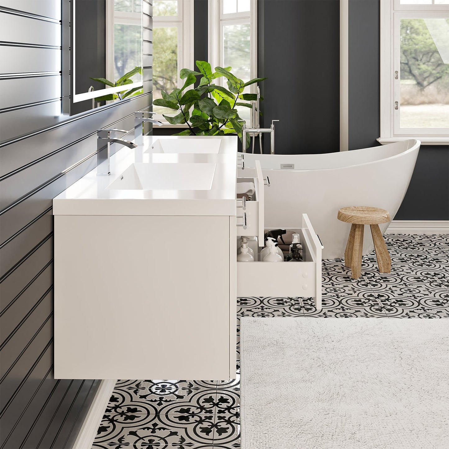 Eviva Axis 72 Inch Double Sink White Bathroom Vanity