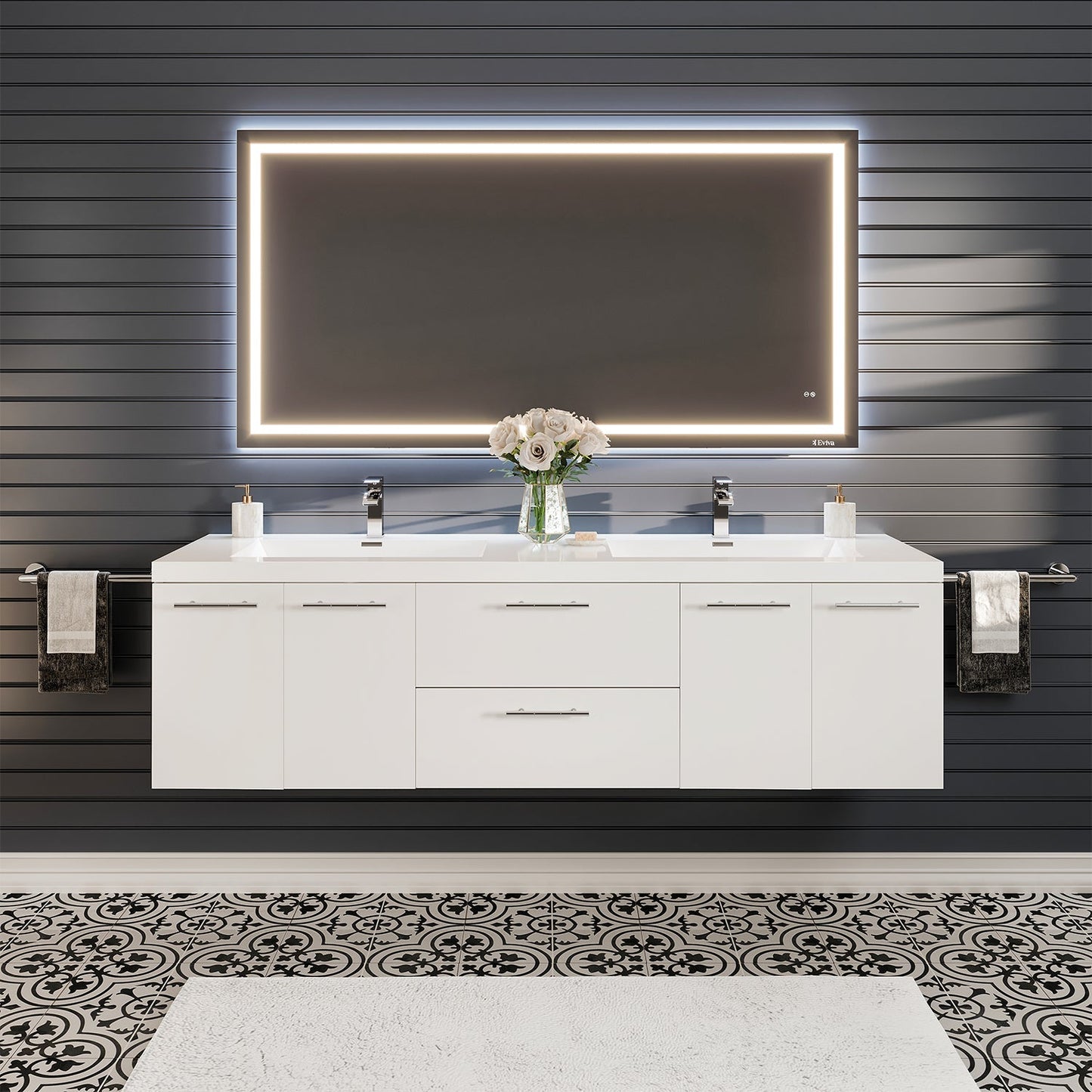 Axis 71"W x 20"D White Double Sink Bathroom Vanity with Acrylic Countertop and Integrated Sink