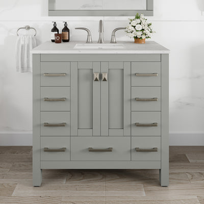 Hampton 36"W x 18"D Gray Bathroom Vanity with White Carrara Quartz Countertop and Undermount Porcelain Sink