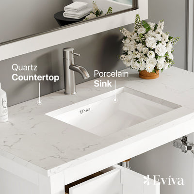 Hampton 36"W x 18"D White Bathroom Vanity with White Carrara Quartz Countertop and Undermount Porcelain Sink