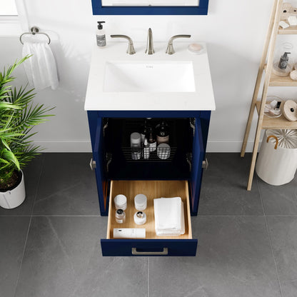 Aberdeen 24 in. Blue Single Sink Bath Vanity with Carrara Quartz Top and Undermount Porcelain Sink