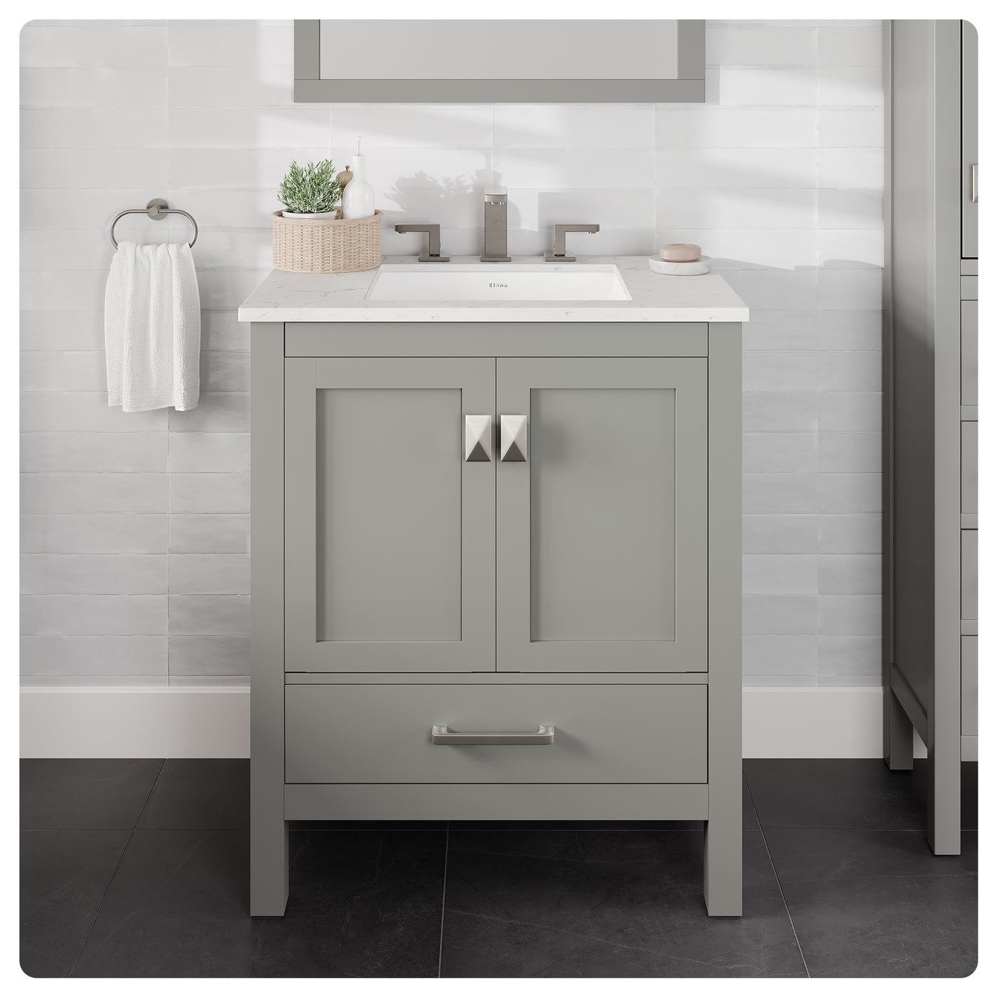 Aberdeen 30"W x 22"D Gray Bathroom Vanity with White Carrara Quartz Countertop and Undermount Porcelain Sink