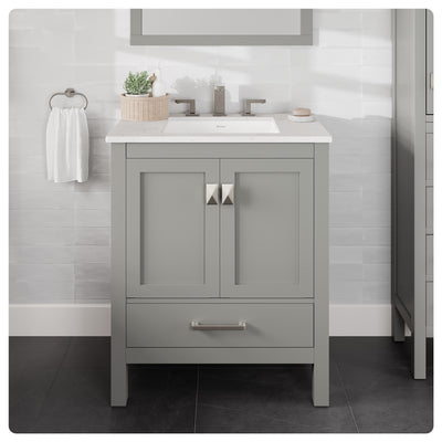 Aberdeen 30"W x 22"D Gray Bathroom Vanity with White Carrara Quartz Countertop and Undermount Porcelain Sink