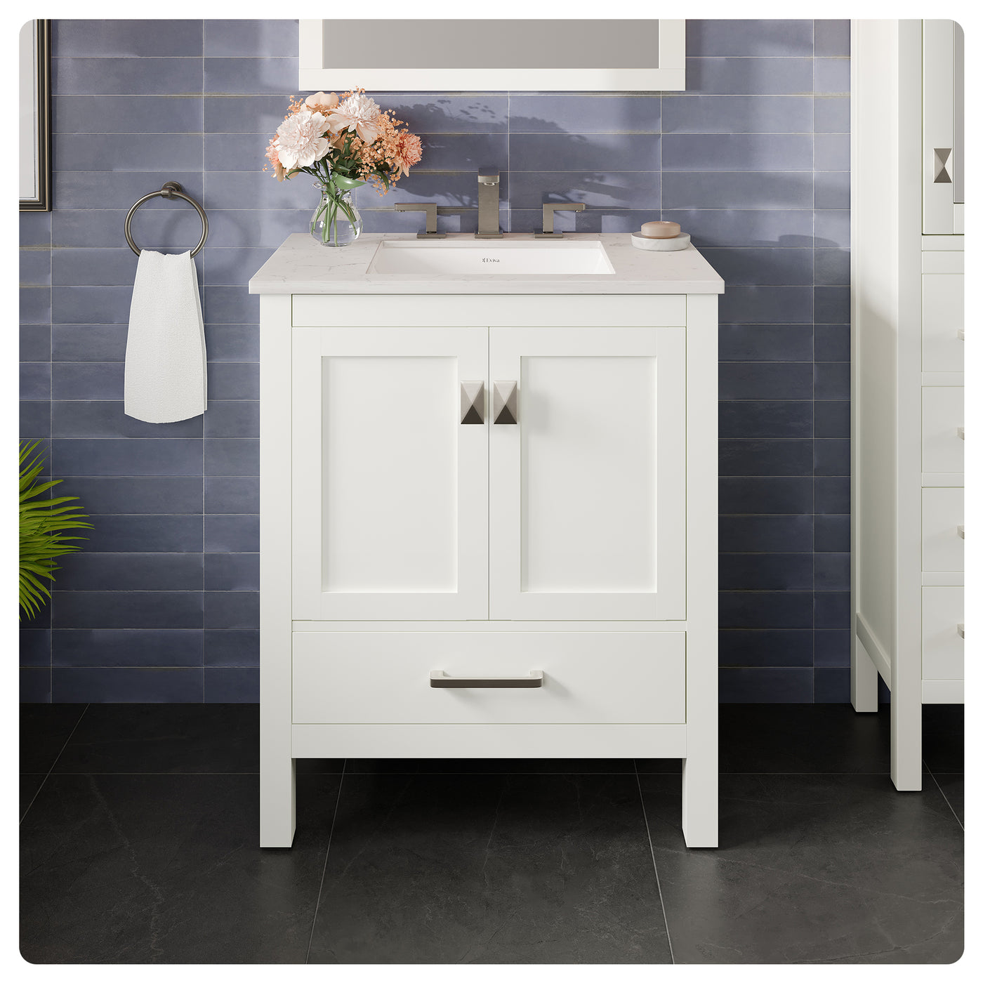 Aberdeen 30"W x 22"D White Bathroom Vanity with White Carrara Quartz Countertop and Undermount Porcelain Sink