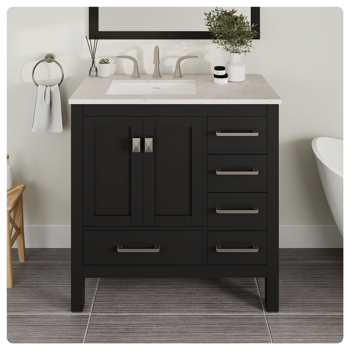 Aberdeen 36"W x 22"D Espresso Bathroom Vanity with White Carrara Quartz Countertop and Undermount Porcelain Sink