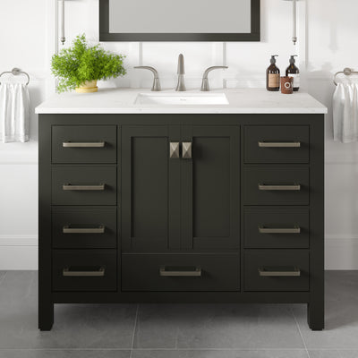 Aberdeen 42"W x 22"D Espresso Bathroom Vanity with White Carrara Quartz Countertop and Undermount Porcelain Sink