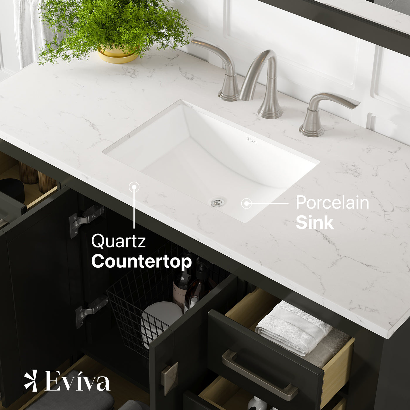 Aberdeen 42"W x 22"D Espresso Bathroom Vanity with White Carrara Quartz Countertop and Undermount Porcelain Sink