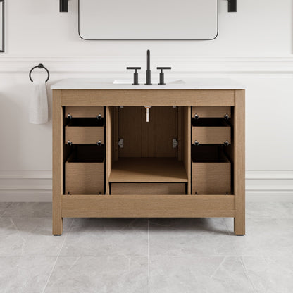 Aberdeen 42 in. Oak Single Sink Bath Vanity with Arabescato Engineered Stone Top and Undermount Porcelain Sink - Bathroom Vanity by Eviva