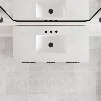 Aberdeen 42 in. Oak Single Sink Bath Vanity with Arabescato Engineered Stone Top and Undermount Porcelain Sink - Bathroom Vanity by Eviva