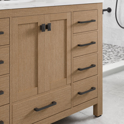 Aberdeen 42 in. Oak Single Sink Bath Vanity with Arabescato Engineered Stone Top and Undermount Porcelain Sink - Bathroom Vanity by Eviva
