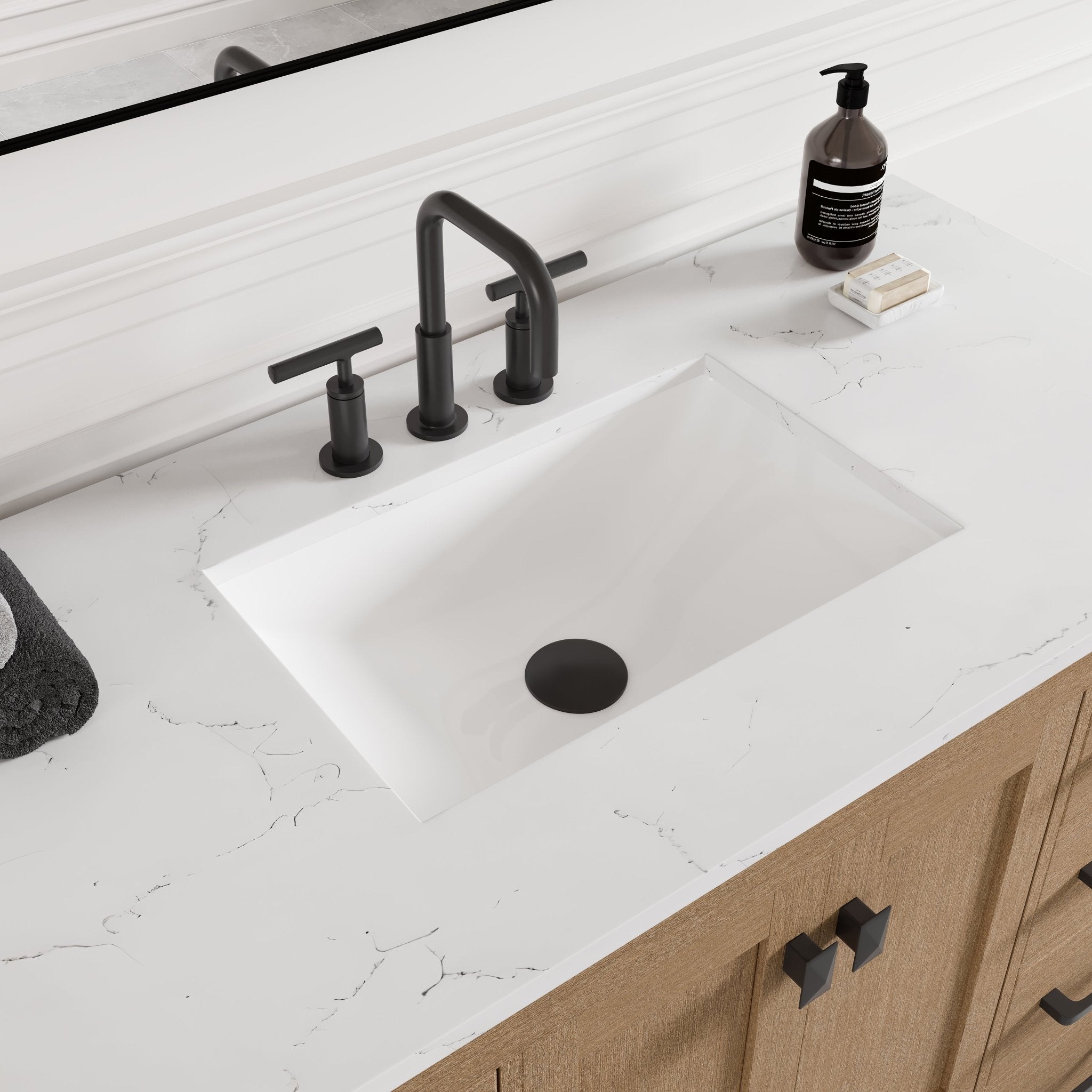 Aberdeen 42 in. Oak Single Sink Bath Vanity with Arabescato Engineered Stone Top and Undermount Porcelain Sink - Bathroom Vanity by Eviva
