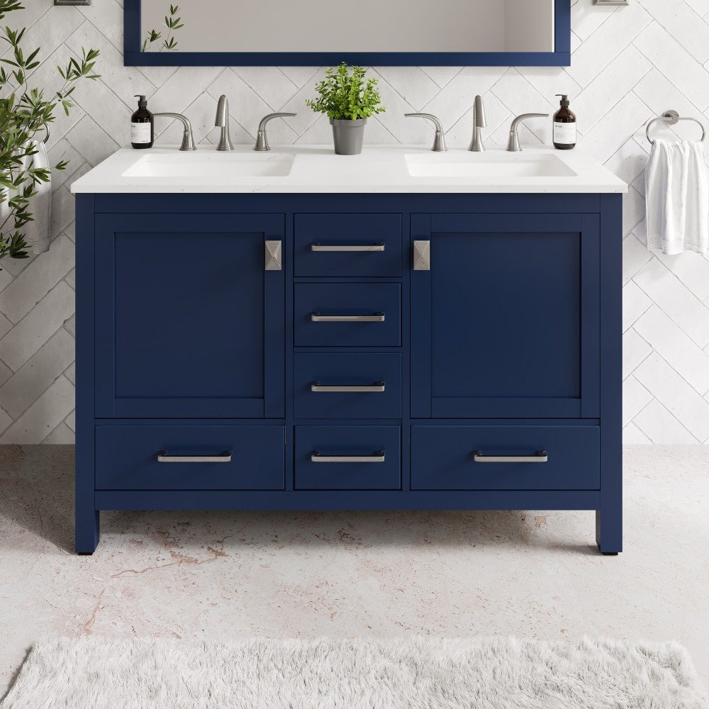Aberdeen 48 in. Blue Double Sink Bath Vanity with Carrara Quartz Top and Undermount Porcelain Sinks - Bathroom Vanity by Eviva