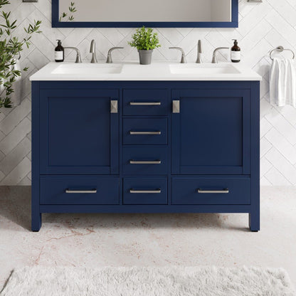 Aberdeen 48 in. Blue Double Sink Bath Vanity with Carrara Quartz Top and Undermount Porcelain Sinks - Bathroom Vanity by Eviva