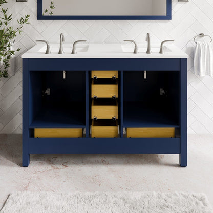 Aberdeen 48 in. Blue Double Sink Bath Vanity with Carrara Quartz Top and Undermount Porcelain Sinks - Bathroom Vanity by Eviva