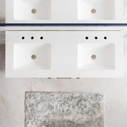 Aberdeen 48 in. Blue Double Sink Bath Vanity with Carrara Quartz Top and Undermount Porcelain Sinks - Bathroom Vanity by Eviva
