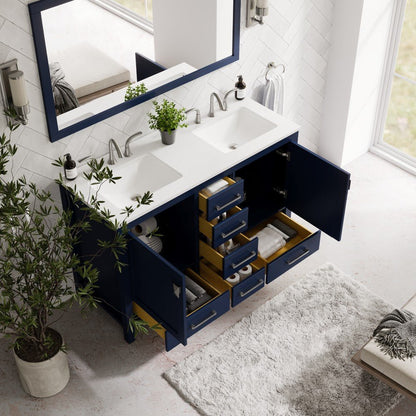 Aberdeen 48 in. Blue Double Sink Bath Vanity with Carrara Quartz Top and Undermount Porcelain Sinks - Bathroom Vanity by Eviva