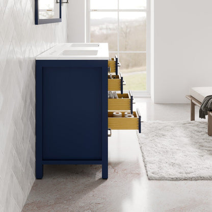 Aberdeen 48 in. Blue Double Sink Bath Vanity with Carrara Quartz Top and Undermount Porcelain Sinks - Bathroom Vanity by Eviva