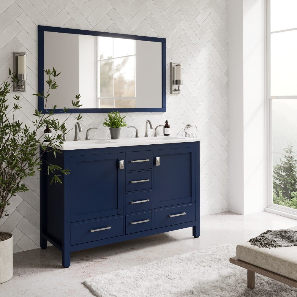 Aberdeen 48 in. Blue Double Sink Bath Vanity with Carrara Quartz Top and Undermount Porcelain Sinks - Bathroom Vanity by Eviva