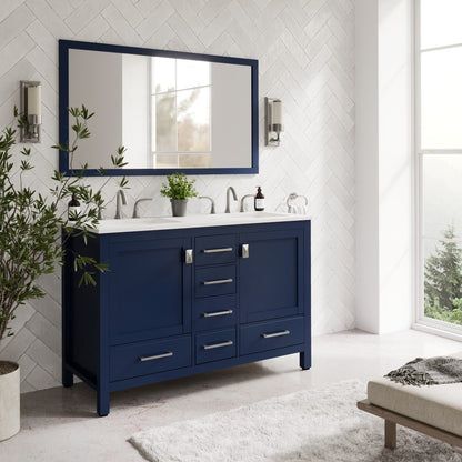 Aberdeen 48 in. Blue Double Sink Bath Vanity with Carrara Quartz Top and Undermount Porcelain Sinks - Bathroom Vanity by Eviva