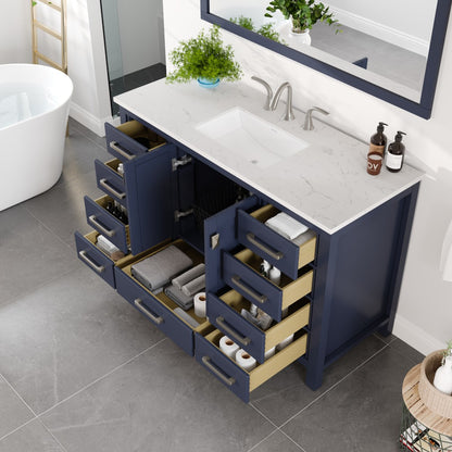 Aberdeen 48 in. Blue Single Sink Bath Vanity with Carrara Quartz Top and Undermount Porcelain Sink