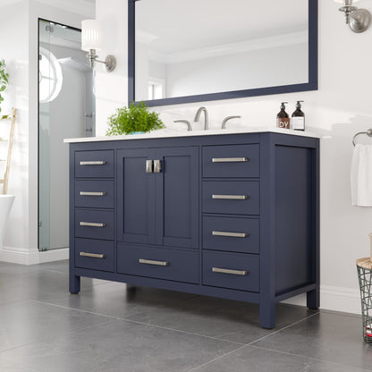 Aberdeen 48 in. Blue Single Sink Bath Vanity with Carrara Quartz Top and Undermount Porcelain Sink