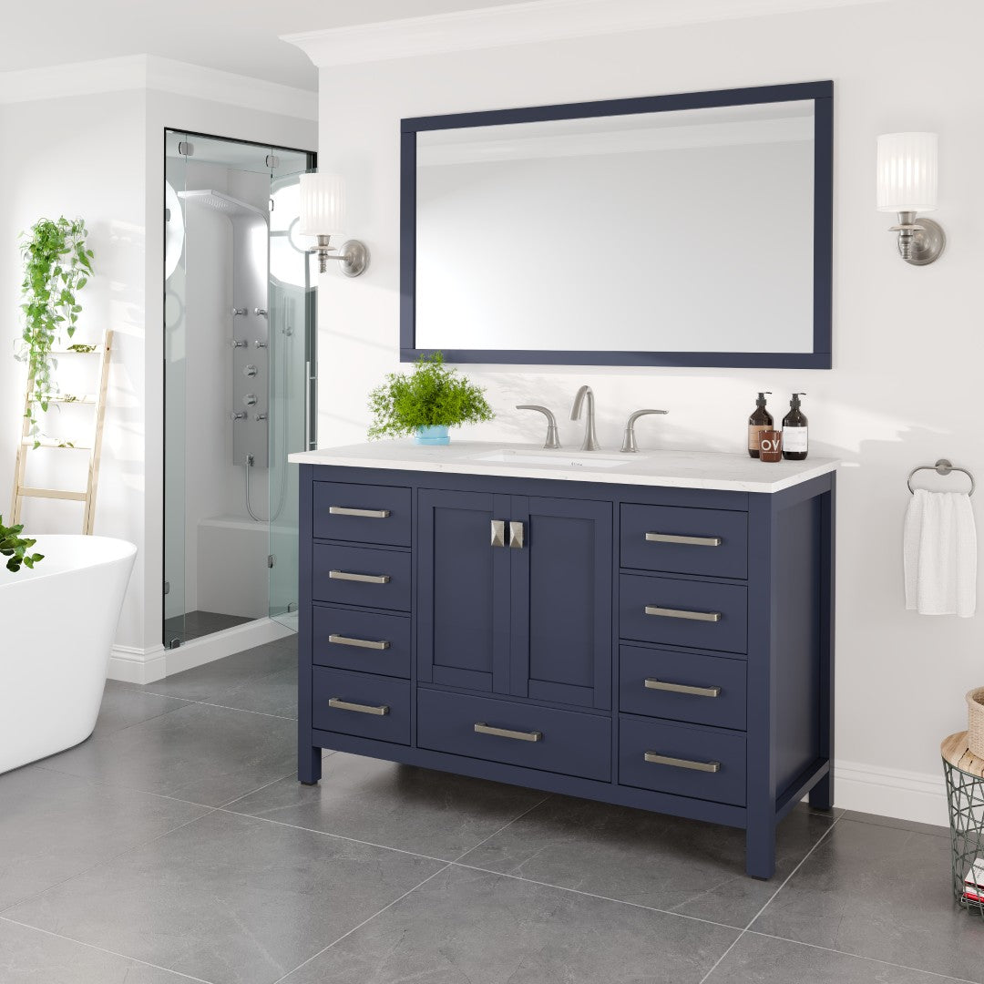 Aberdeen 48 in. Blue Single Sink Bath Vanity with Carrara Quartz Top and Undermount Porcelain Sink