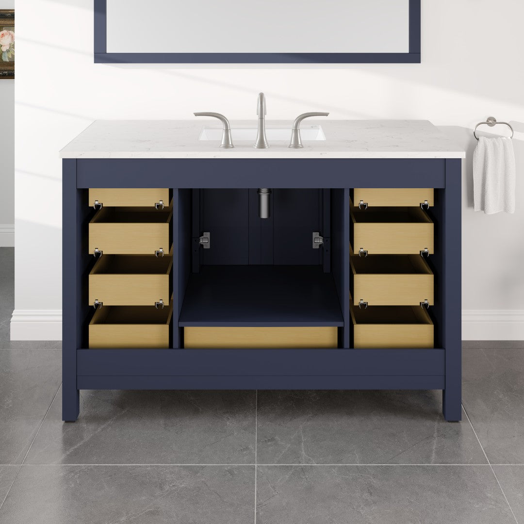 Aberdeen 48 in. Blue Single Sink Bath Vanity with Carrara Quartz Top and Undermount Porcelain Sink